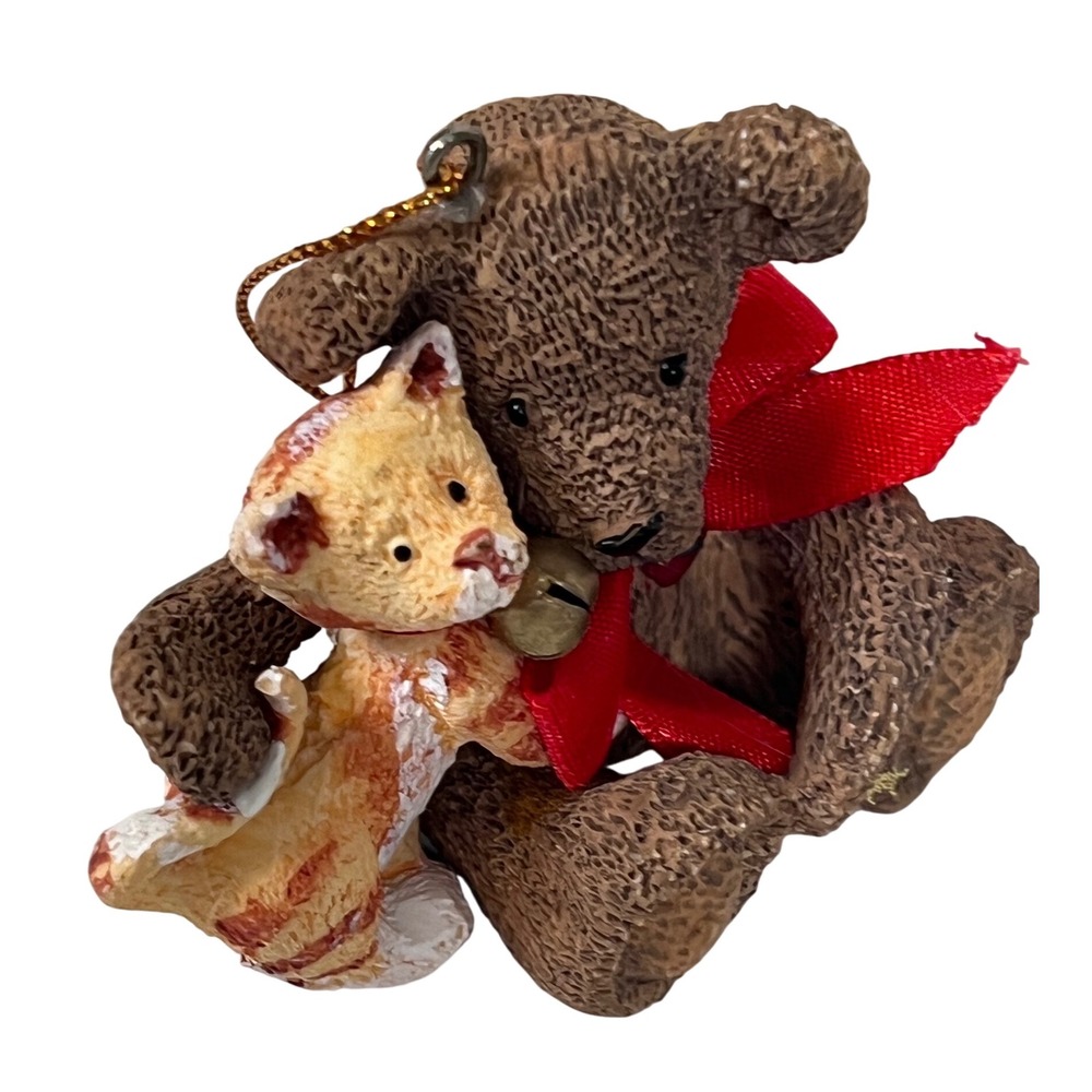 Kurt Adler Holly Bearies Teddy Bear & Cat Ornament in Box W6925